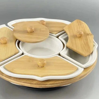 Bamboo Porcelain Rotating System Comprising 5 Compartments