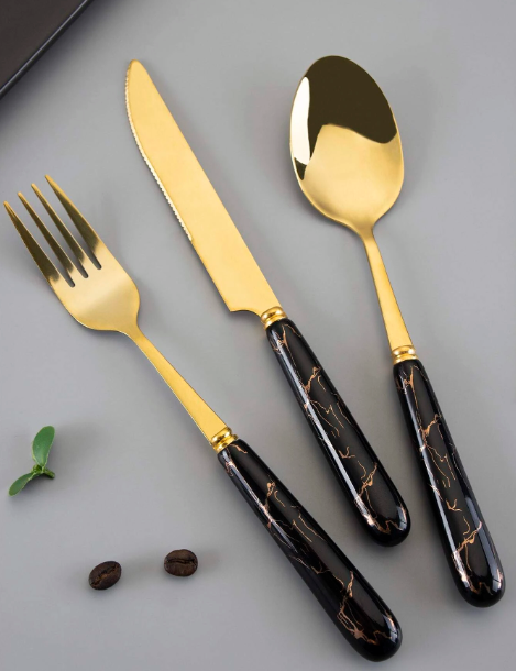 Black Marble Cutlery Set -