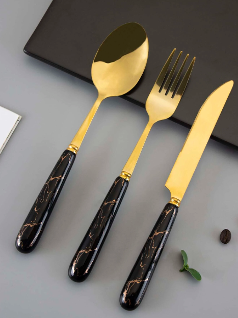 Black Marble Cutlery Set -