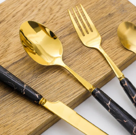 Black Marble Cutlery Set -