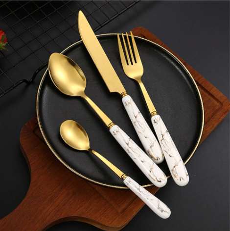 White Marble Cutlery Set -