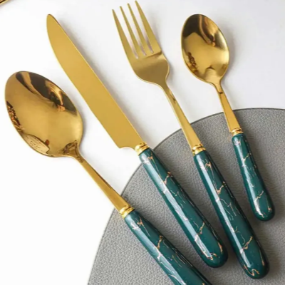 Turquoise Marble Cutlery Set -