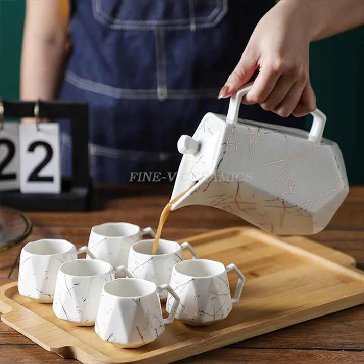 Modern Tea Set Along With Bamboo Tray