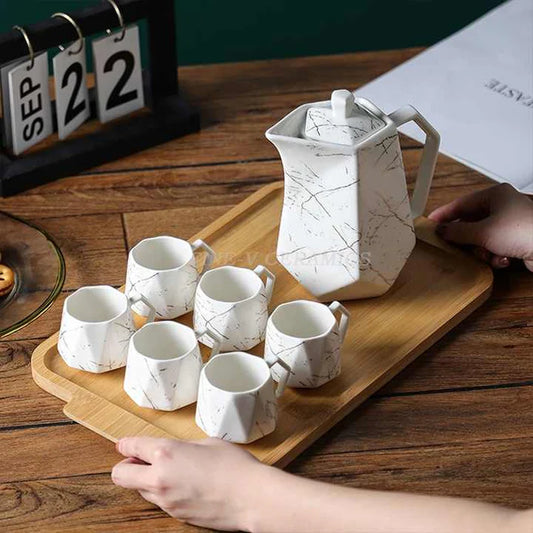 Modern Tea Set Along With Bamboo Tray