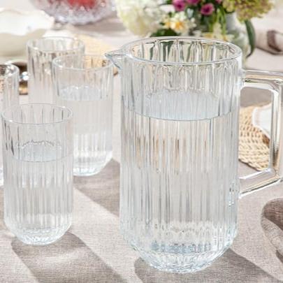 Transparent Stripes Glass and Jug Set - 7 Pieces 1.5 Ltr