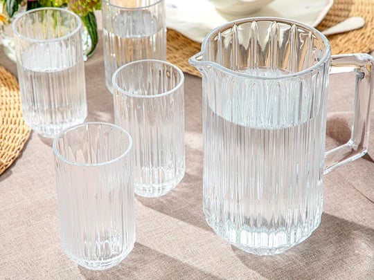 Transparent Stripes Glass and Jug Set - 7 Pieces 1.5 Ltr