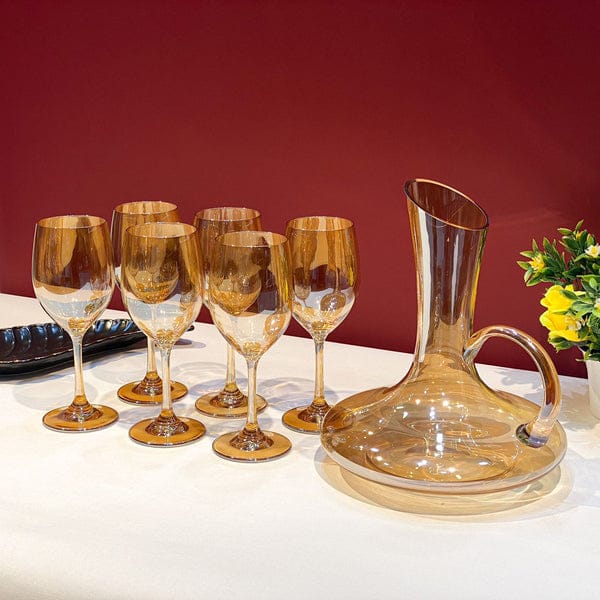 Luxury Golden Shaded Crystal Decanter with 6 Glasses - 7 piece set