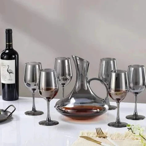 Luxury Two Tone Crystal Decanter with 6 Glasses - 7 piece set (Silver)