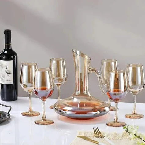 Luxury Two Tone Crystal Decanter with 6 Glasses - 7 piece set (GOLD)