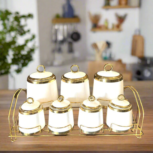 White and Gold Sugar pot Set: