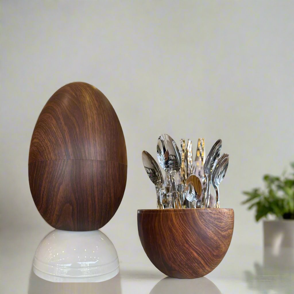 24-Piece Wooden Egg Shaped Luxury Stainless Steel Cutlery Set -