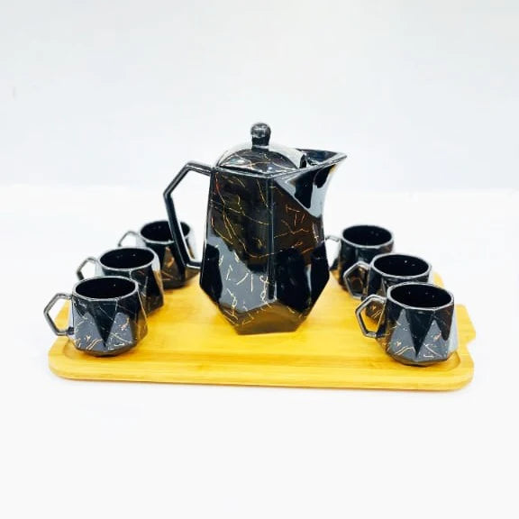 Modern Tea Set Along With Bamboo Tray