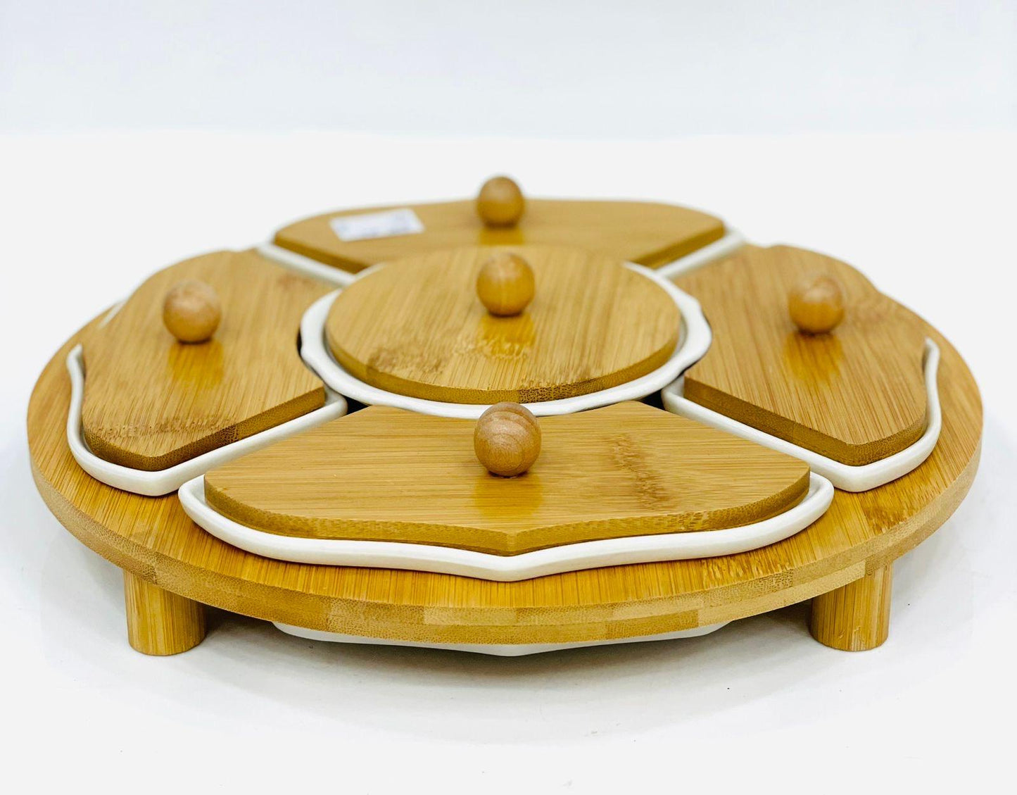 Bamboo Porcelain Rotating System Comprising 5 Compartments