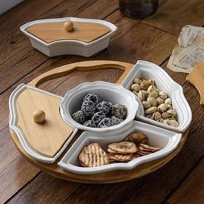 Bamboo Porcelain Rotating System Comprising 5 Compartments