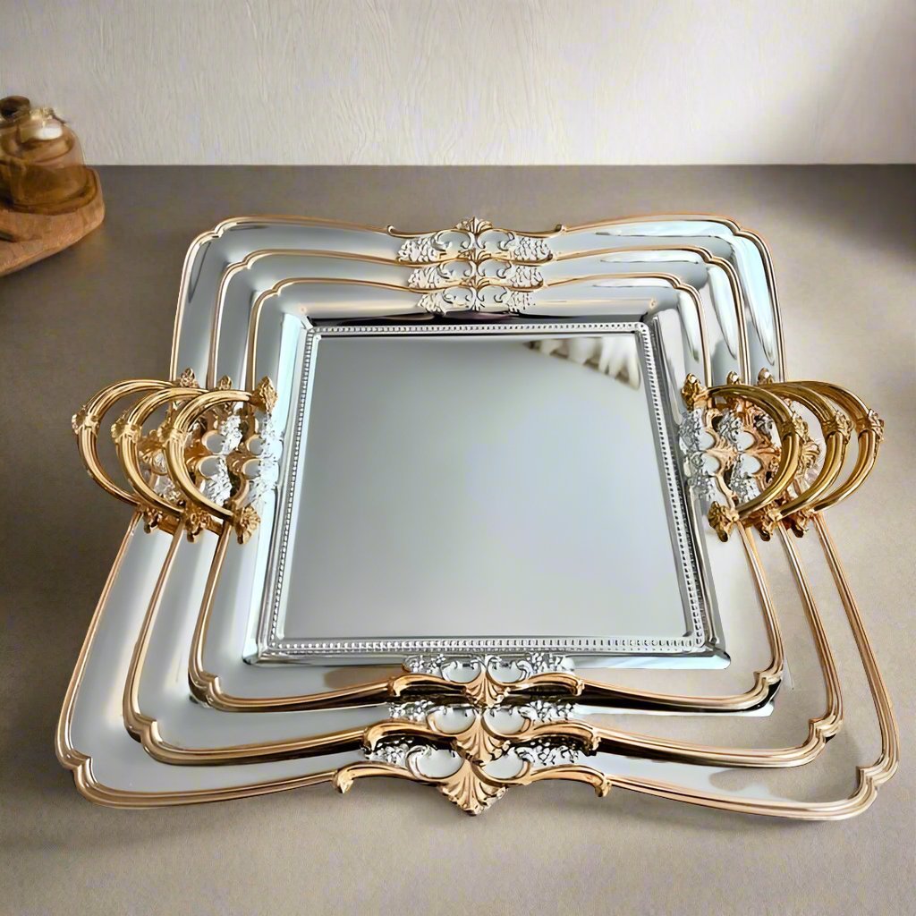 Luxurious Squared off Baroque-Inspired Decorative Tray Set