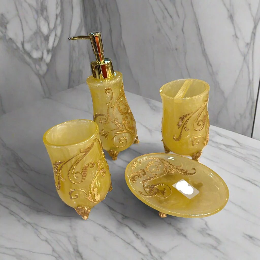 Creamy Scroll Embossed Bathroom Ensemble -