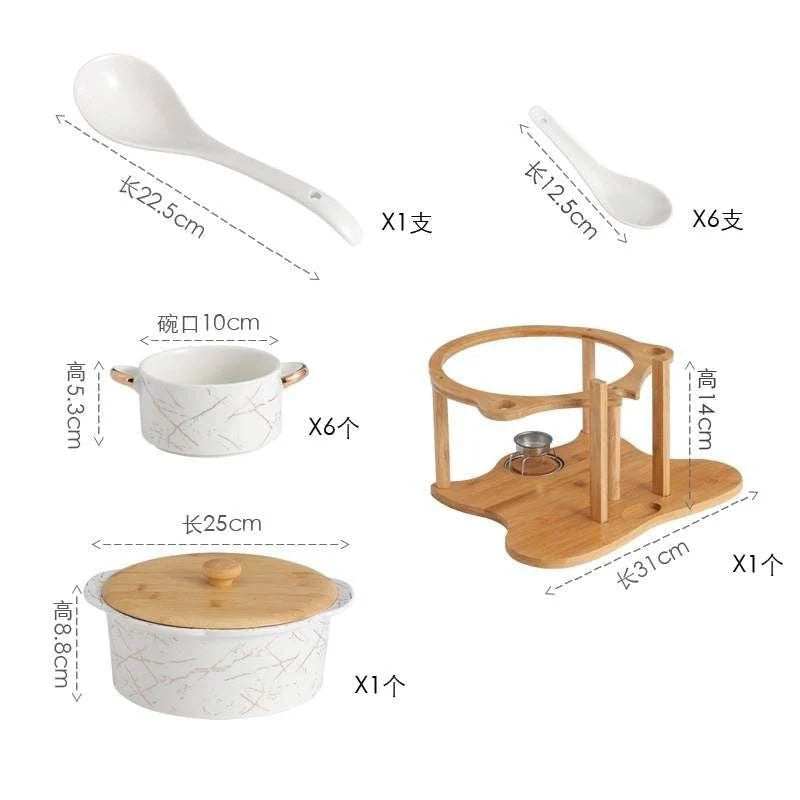 Ceramic Soup Set with Wooden Stand