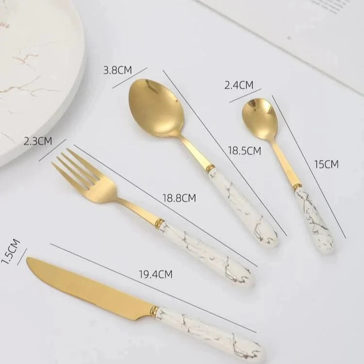 White Marble Cutlery Set -