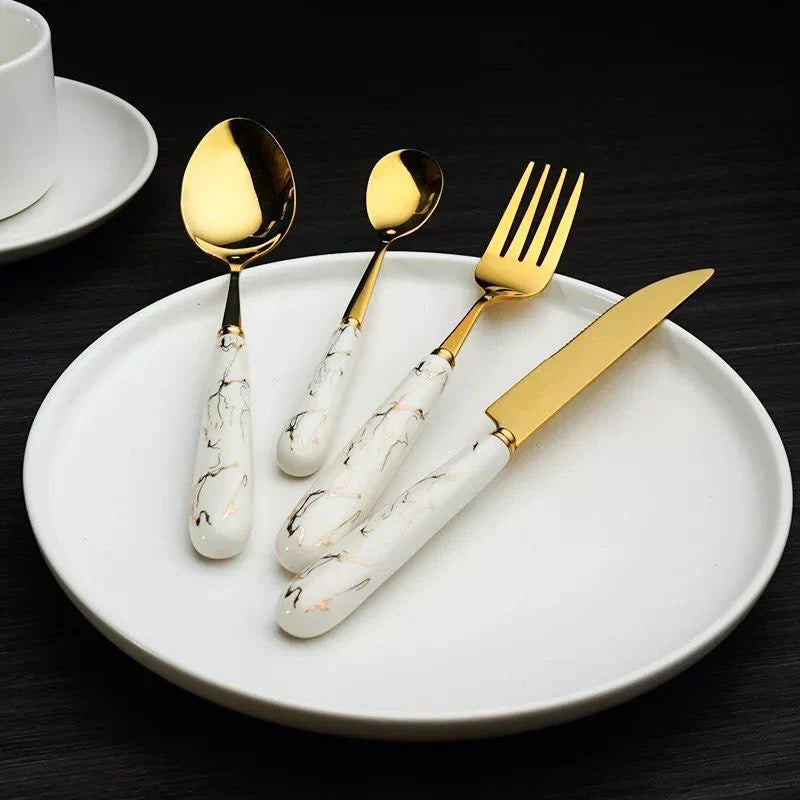 White Marble Cutlery Set -